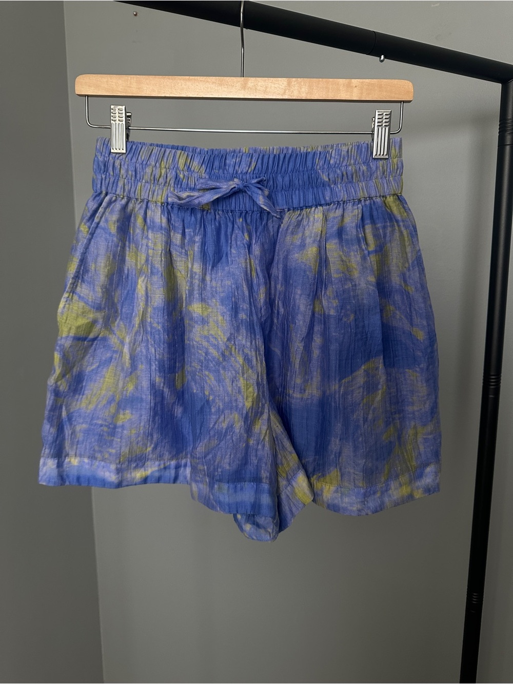 All Saints Blue and Yellow Tie-Dye Women's Linen-Blend Shorts